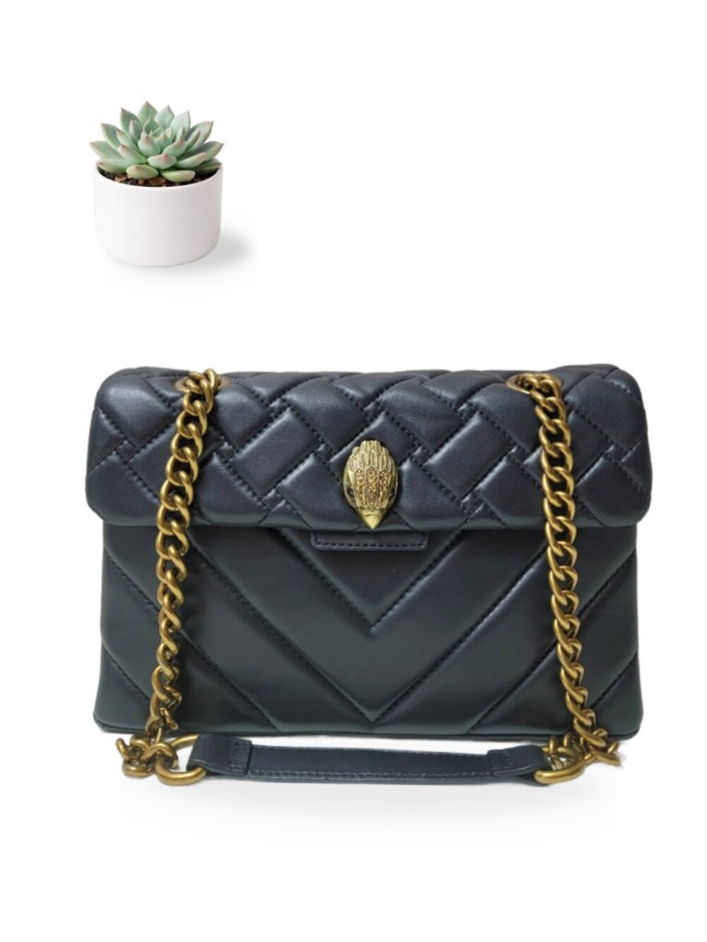 Kurt Geiger London Kensington Black Quilted Leather Eagle Convertible Crossbody